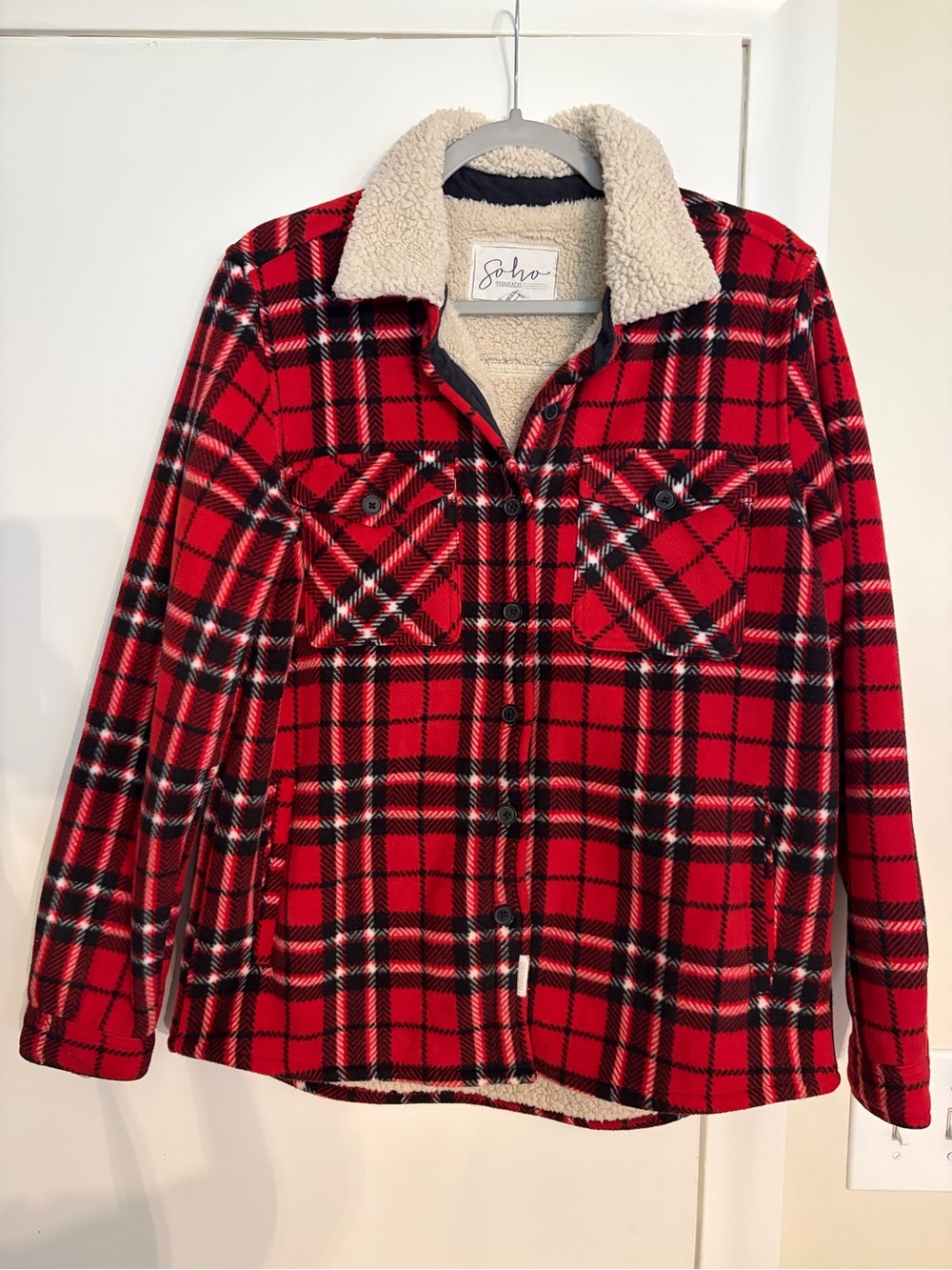 Soho Women’s Red Plaid Sherpa-Lined Jacket